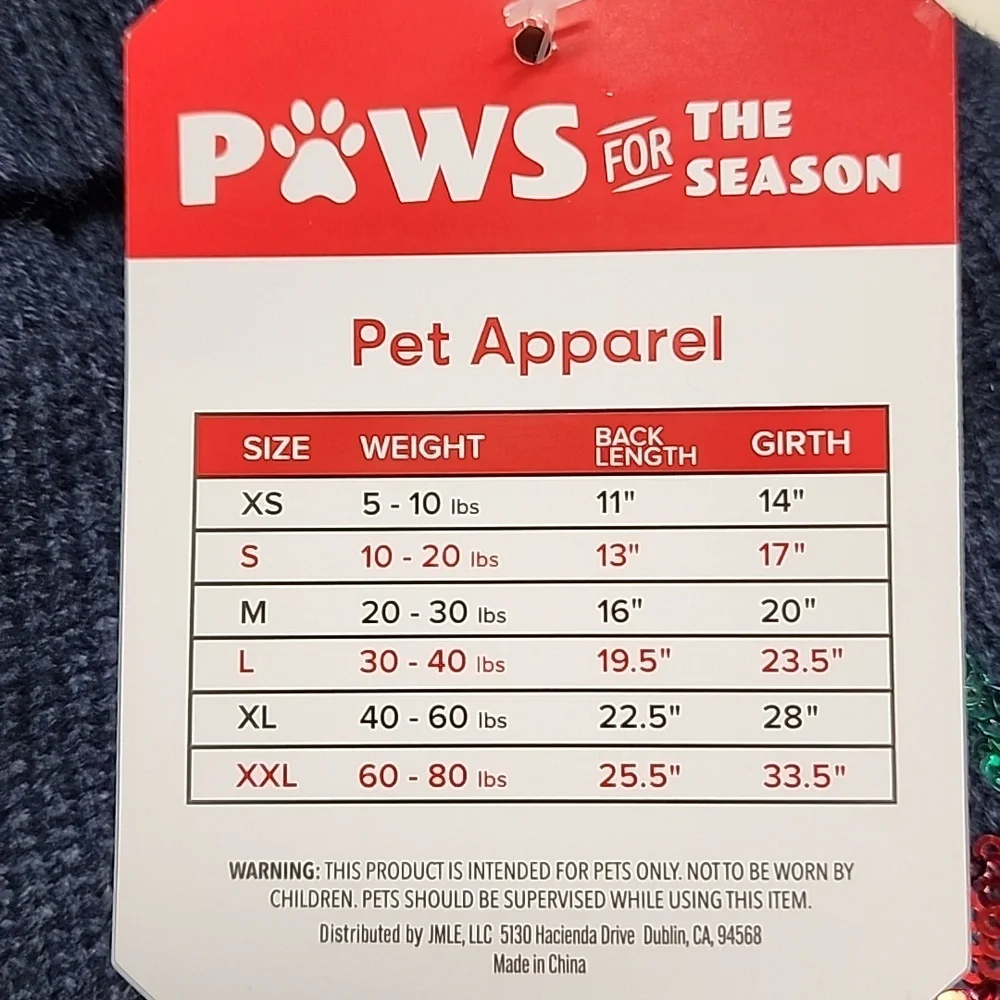Navy Blue Christmas Pet Dog Sweater with Green & Red Holly Large New with Tags